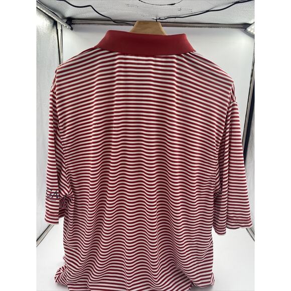 Peter Millar Summer Comfort Atlantic Logo Polo Shirt Sz L Red White Stripe Mens - Picture 3 of 5